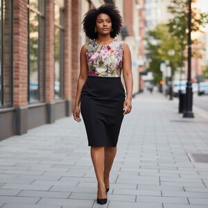 Ted Baker Ceyara Floral And Black Dress Size 5 US 12 Pit 38 Length 44.